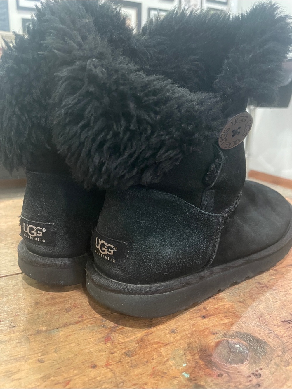 UGG Black Short Suede Shearling Button Booties
